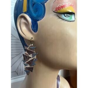 Artisan Handmade Metallic Leather Geometric multi pattern earrings
